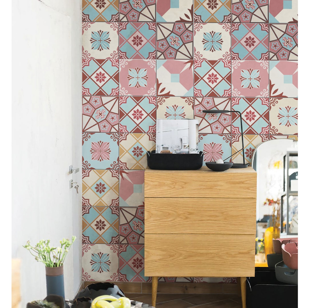 Decal Dán Gạch Bông Màu Sắc Retro Cao Cấp