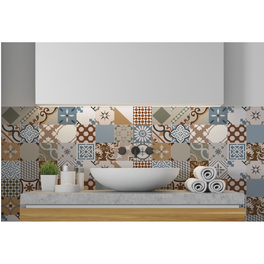 Decal Dán Gạch Bông Tone Nâu Vintage Cao Cấp