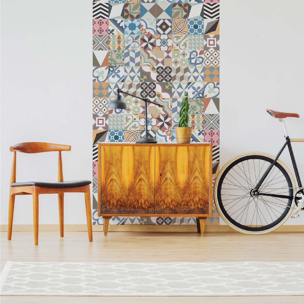 Decal Dán Gạch Bông Hoa Văn Retro Thanh Lịch