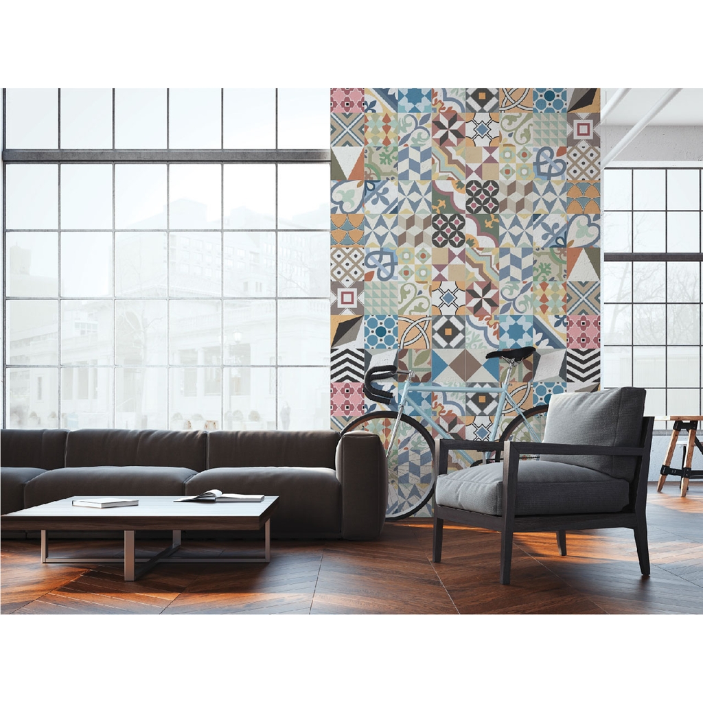 Decal Dán Gạch Bông Hoa Văn Retro Thanh Lịch