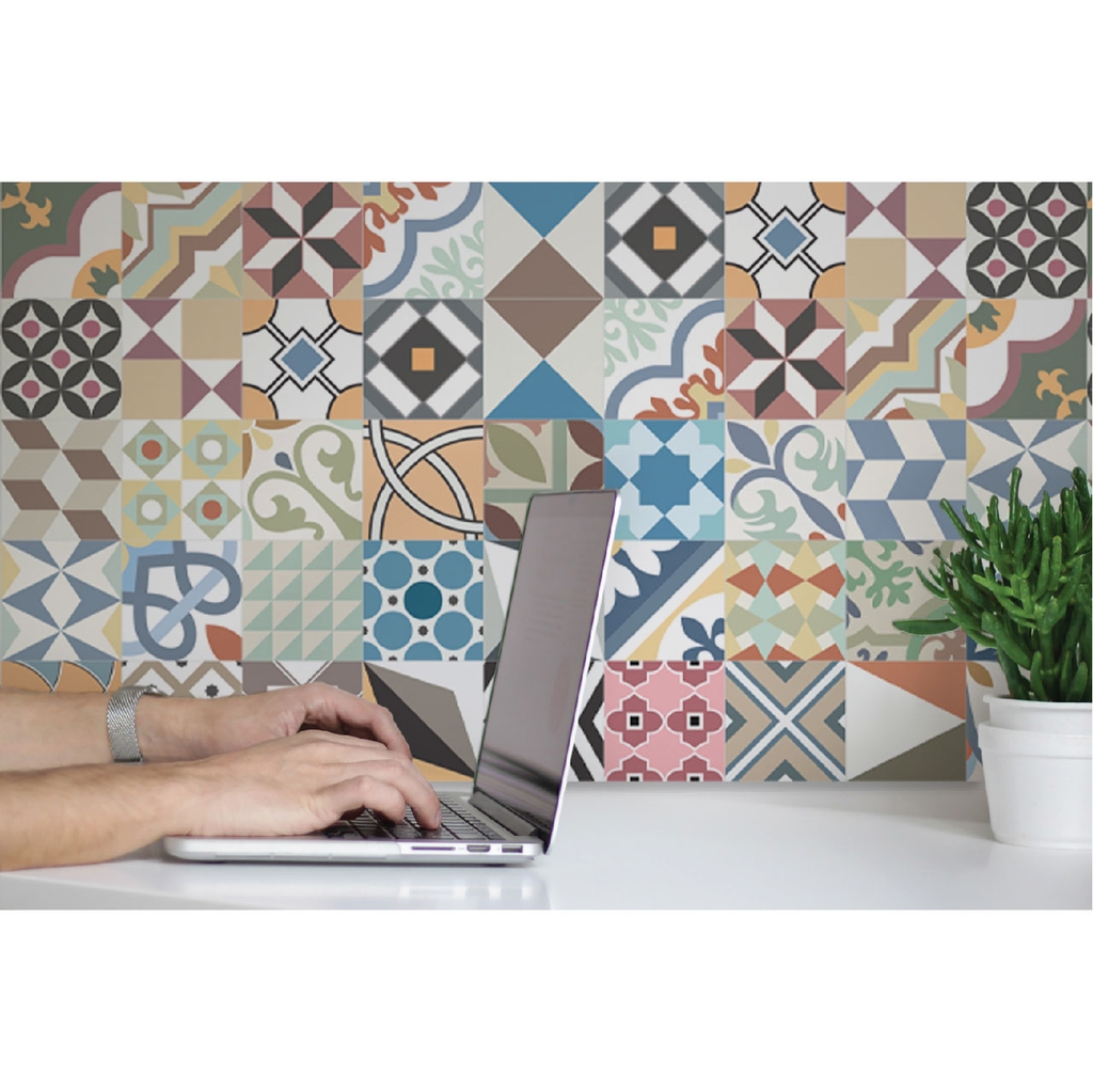 Decal Dán Gạch Bông Hoa Văn Retro Thanh Lịch