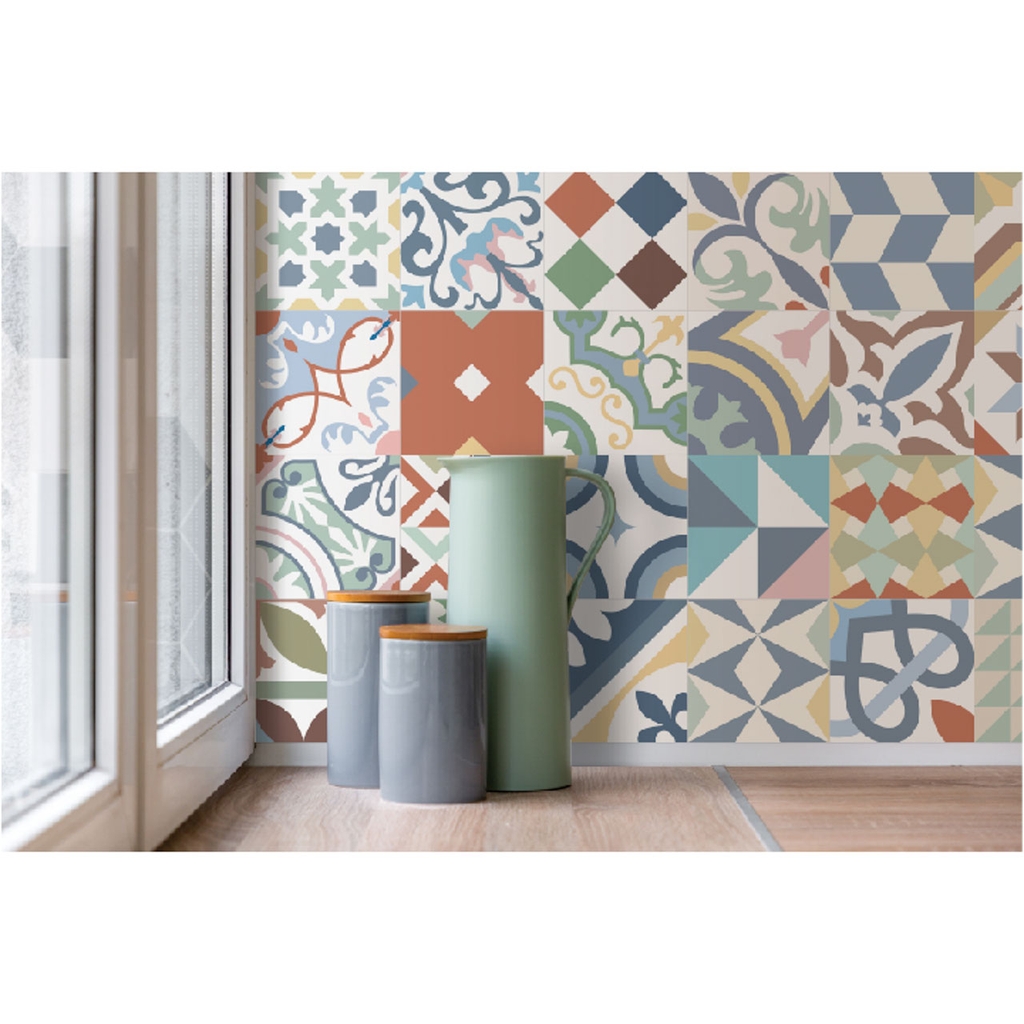 Decal Dán Gạch Bông Màu Pastel Cao Cấp