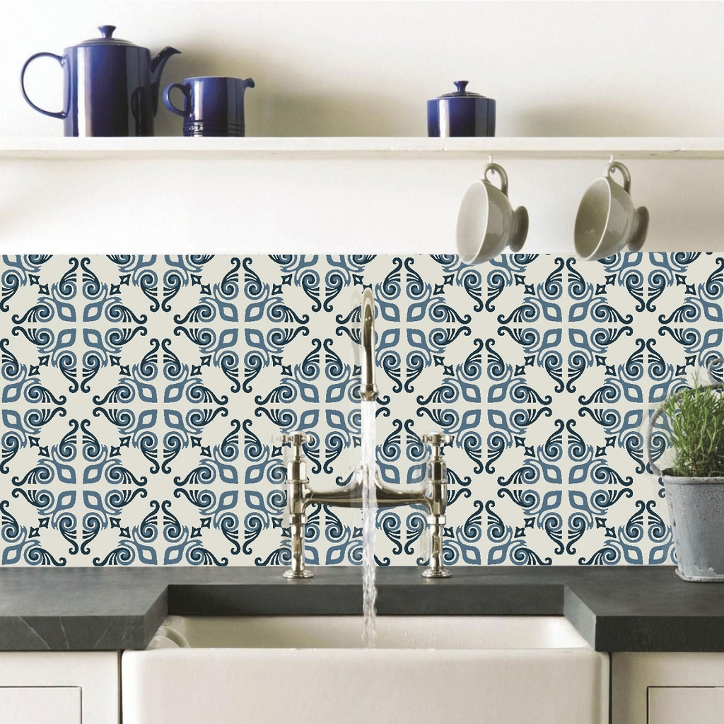 Decal Dán Bếp Họa Tiết Gạch Men Ốp Cổ Điển Hoa Văn Cao Cấp