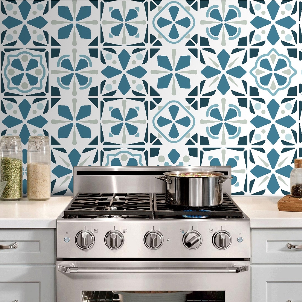 Decal Dán Bếp Họa Tiết Gạch Men Ốp Cổ Điển Hoa Văn Cao Cấp