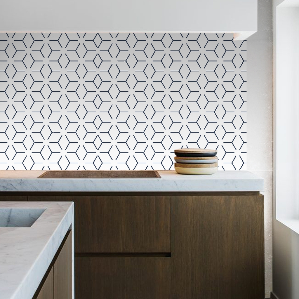 Decal Dán Bếp Họa Tiết Khối Lập Phương Trắng Cao Cấp