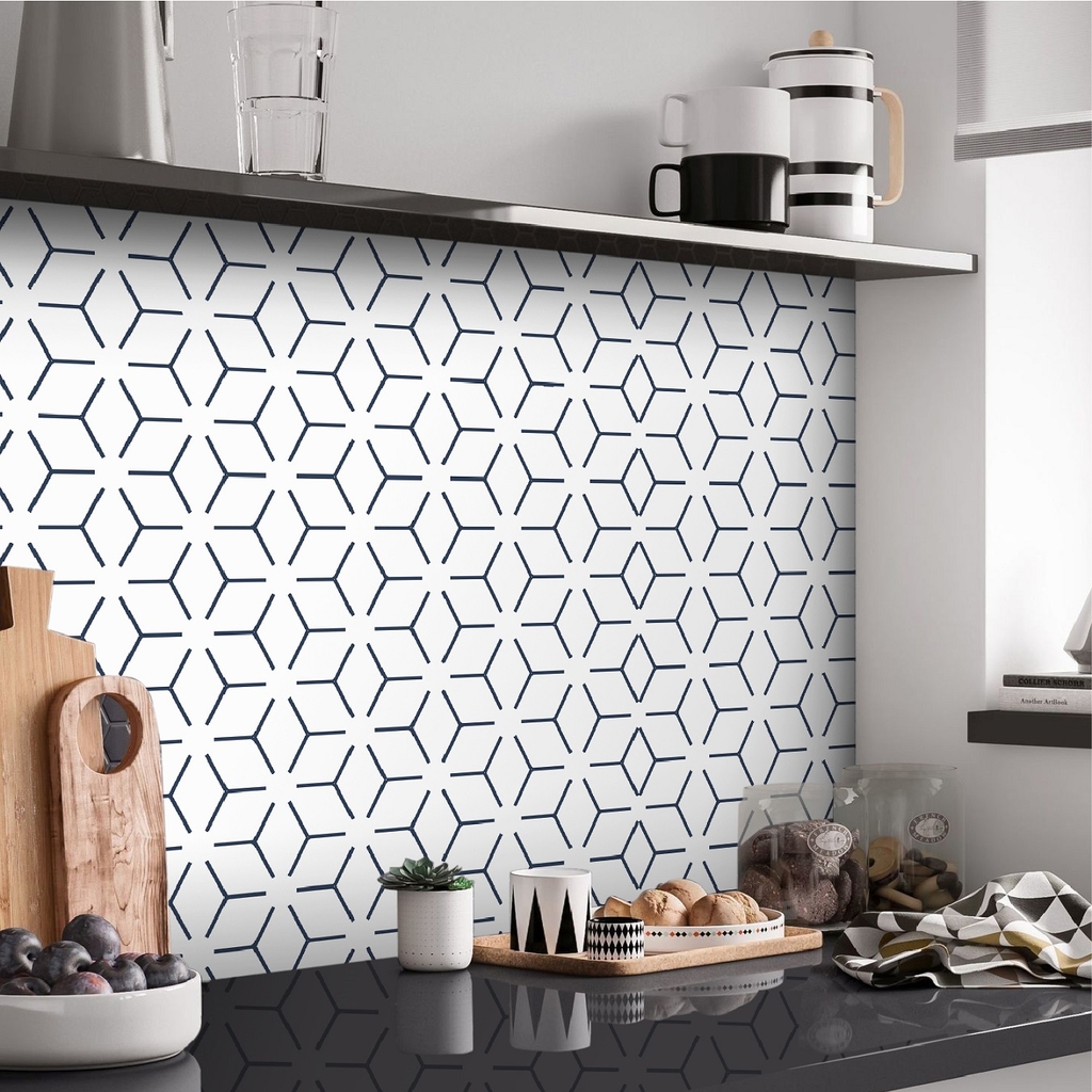 Decal Dán Bếp Họa Tiết Khối Lập Phương Trắng Cao Cấp
