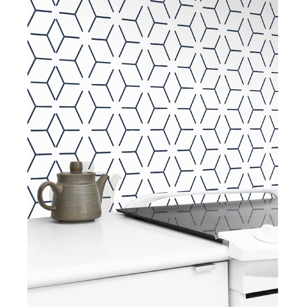 Decal Dán Bếp Họa Tiết Khối Lập Phương Trắng Cao Cấp