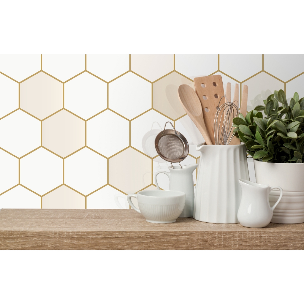 Decal Dán Bếp Hình Lục Giác Màu Xen Kẻ Cao Cấp