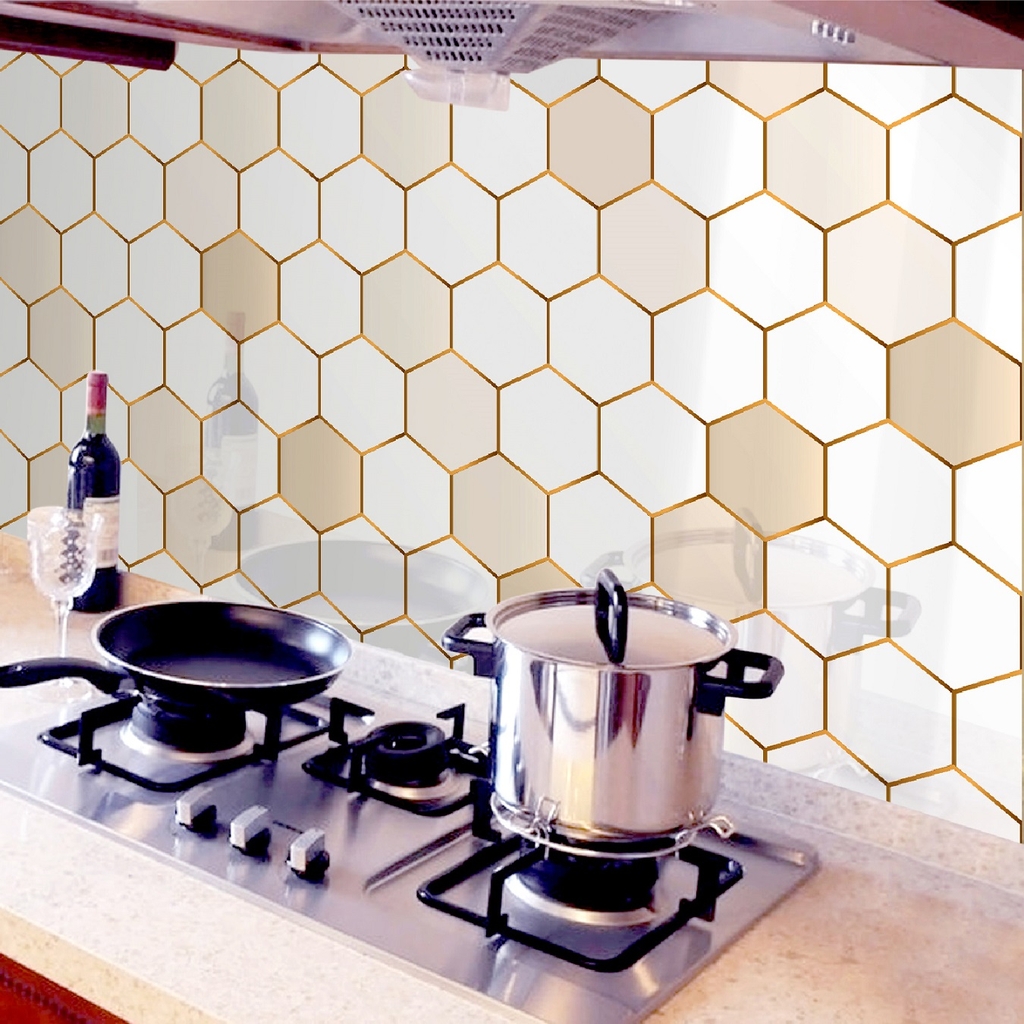 Decal Dán Bếp Hình Lục Giác Màu Xen Kẻ Cao Cấp