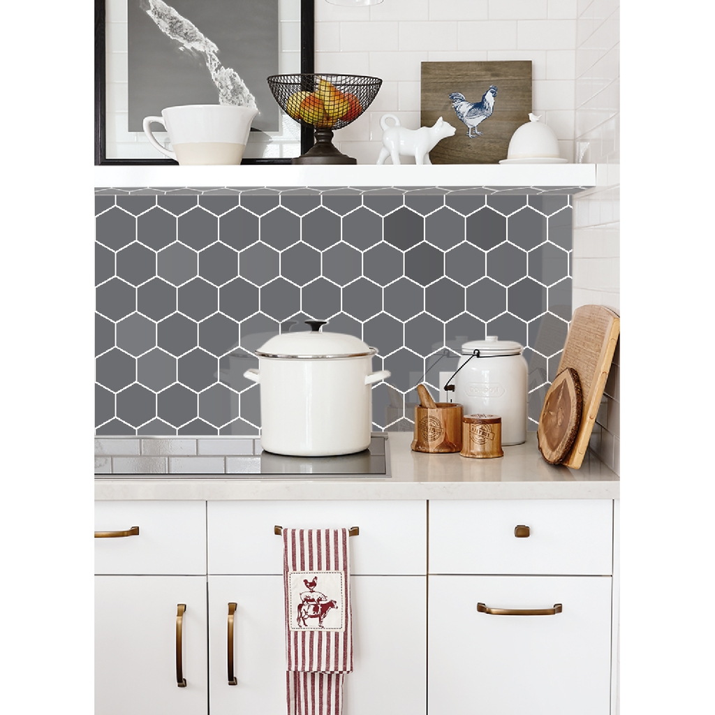 Decal Dán Bếp Hình Lục Giác Màu Xám Cao Cấp