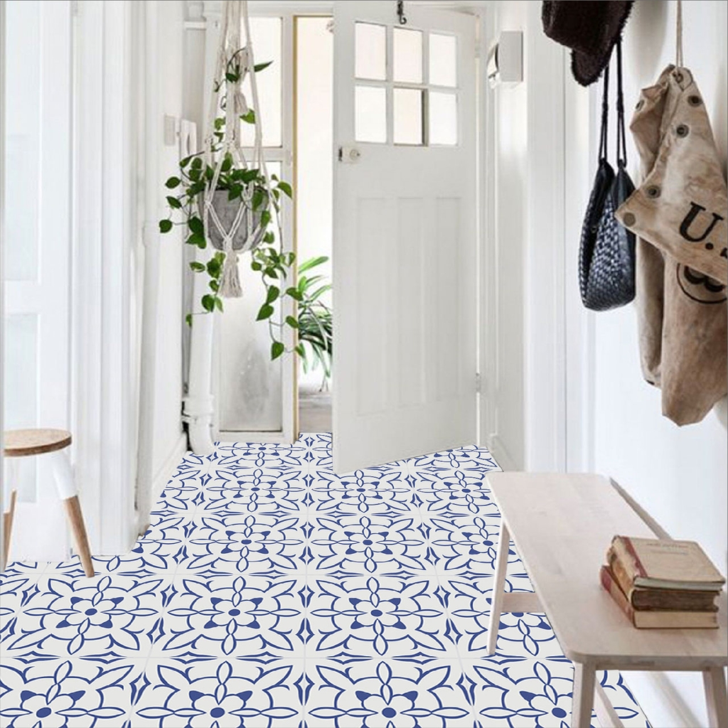 Decal Dán Sàn Nhà Họa Tiết Hoa Văn Giả Gạch Men Cao Cấp