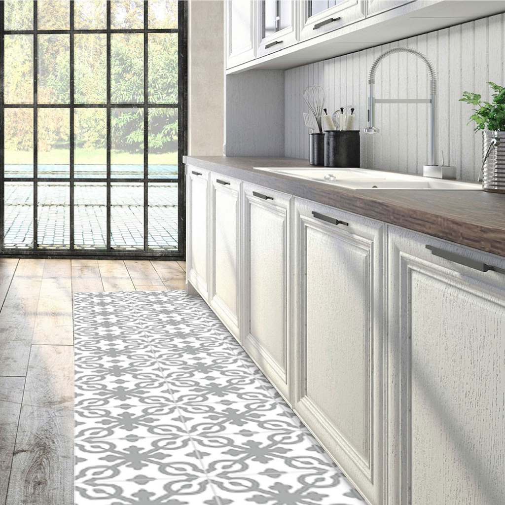 Decal Dán Sàn Nhà Họa Tiết Hoa Văn Giả Gạch Men Cao Cấp