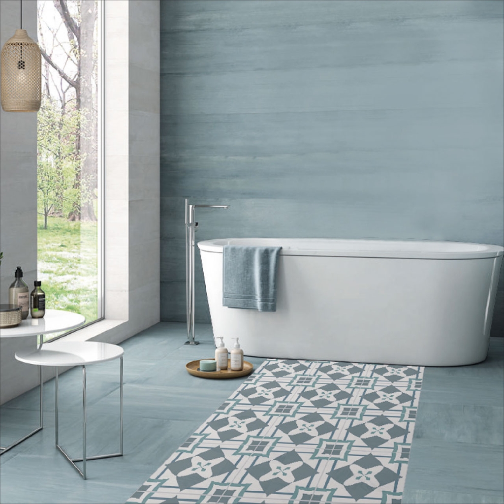 Decal Dán Sàn Nhà Họa Tiết Hoa Văn Giả Gạch Men Cao Cấp