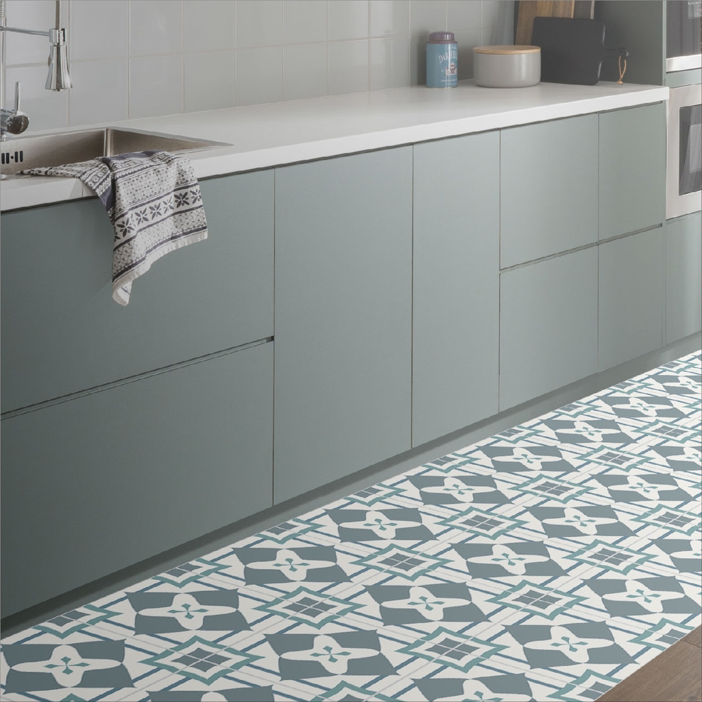 Decal Dán Sàn Nhà Họa Tiết Hoa Văn Giả Gạch Men Cao Cấp