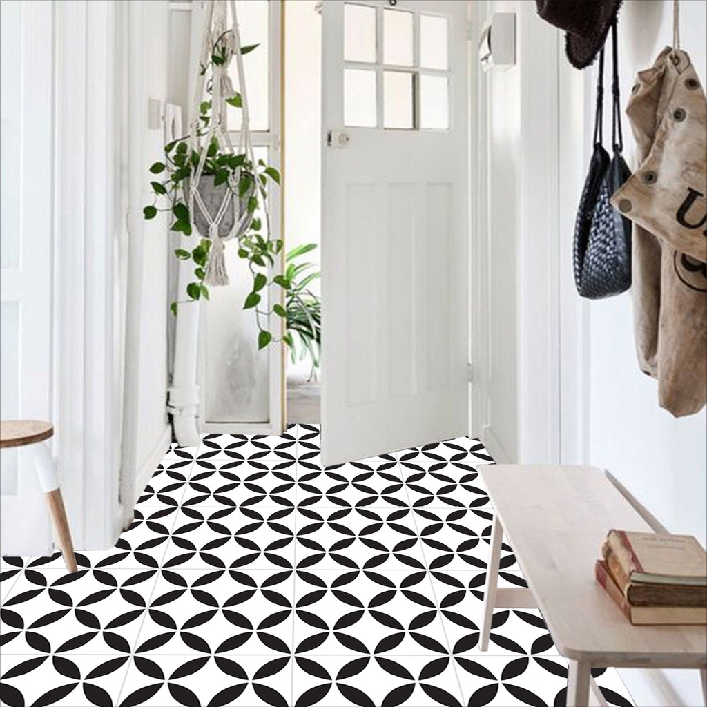 Decal Dán Sàn Nhà Hoa Văn Đen Trắng Cao Cấp