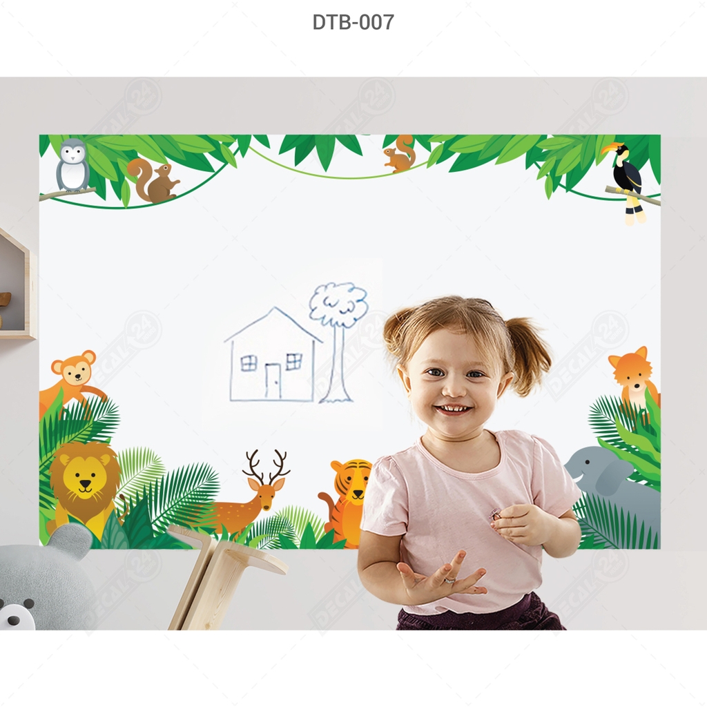 Decal Dán Tường Bút Lông Hoạt Hình Rừng Xanh Dễ Thương Cho Bé