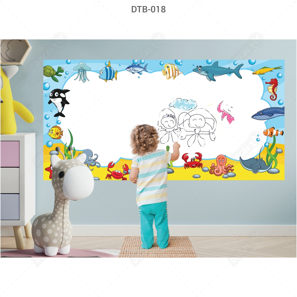 Decal Dán Tường Bút Lông Hoạt Hình Biển Cả Dễ Thương Cho Bé