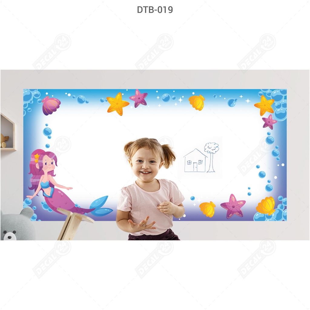 Decal Dán Tường Bút Lông Hoạt Hình Nàng Tiên Cá Dễ Thương Cho Bé