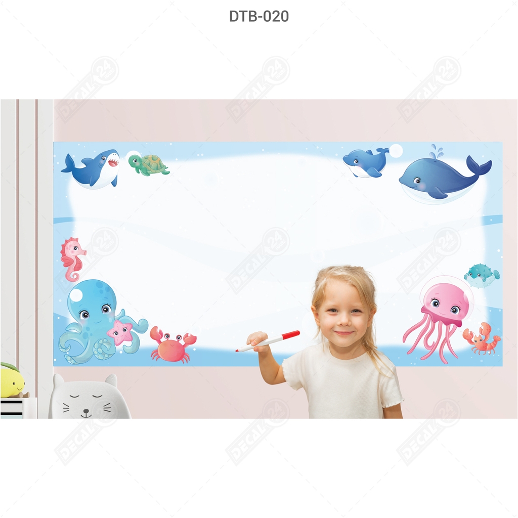 Decal Dán Tường Bút Lông Hoạt Hình Đại Dương Dễ Thương Cho Bé