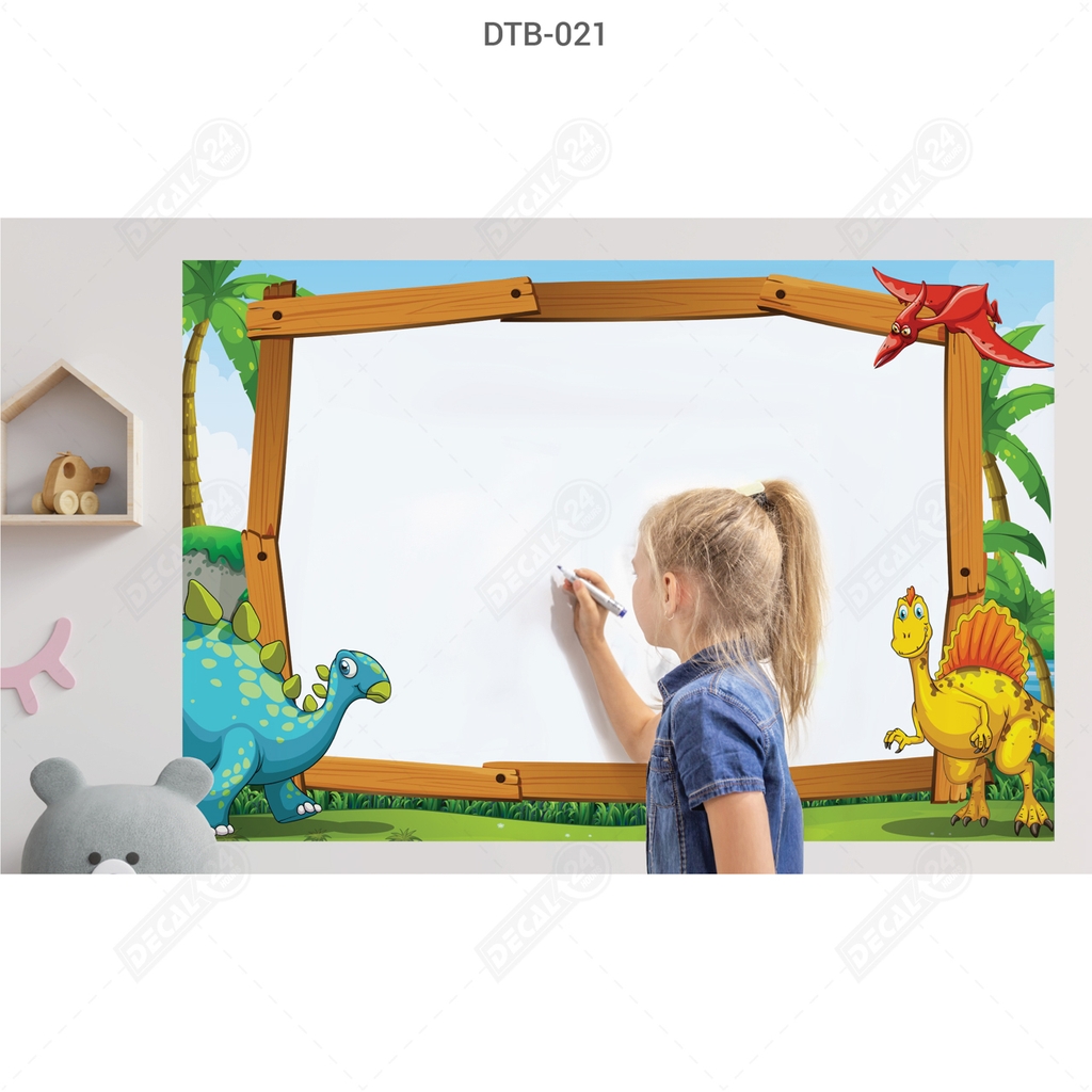 Decal Dán Tường Bút Lông Hoạt Hình 2 Chú Khủng Long Dễ Thương Cho Bé