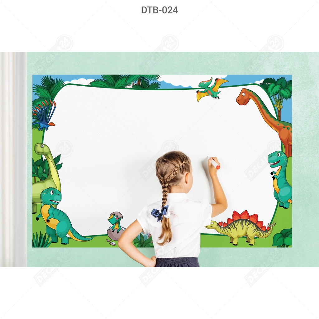 Decal Dán Tường Bút Lông Hoạt Hình Thế Giới Khủng Long Dễ Thương Cho Bé