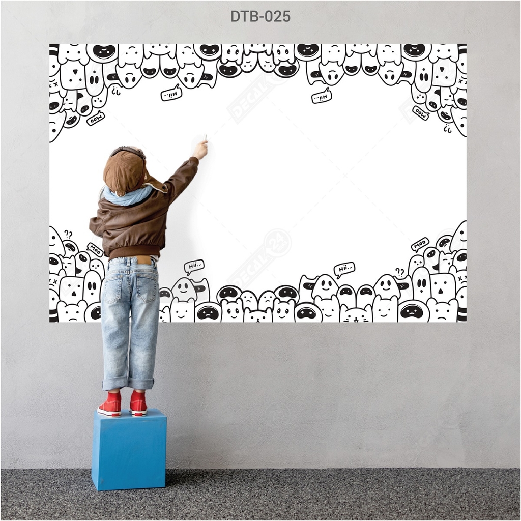 Decal Dán Tường Bút Lông Hoạt Hình Đen Trắng Dễ Thương Cho Bé