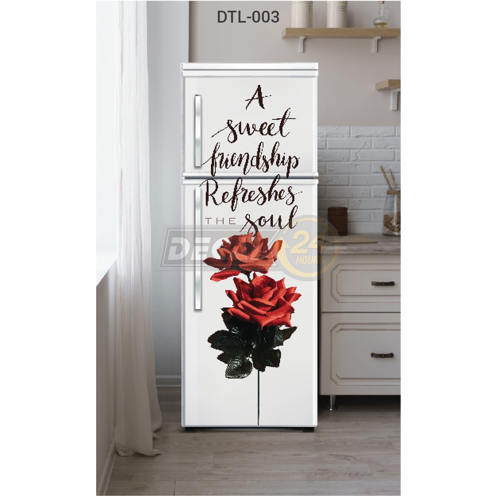 Decal Dán Tủ Lạnh Hình Cây Hoa Hồng Và Chữ Kiểu Cách Cao Cấp
