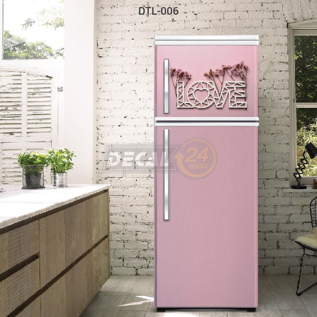 Decal Dán Tủ Lạnh Họa Tiết 3D Love Màu Hồng Dễ Thương Cao Cấp
