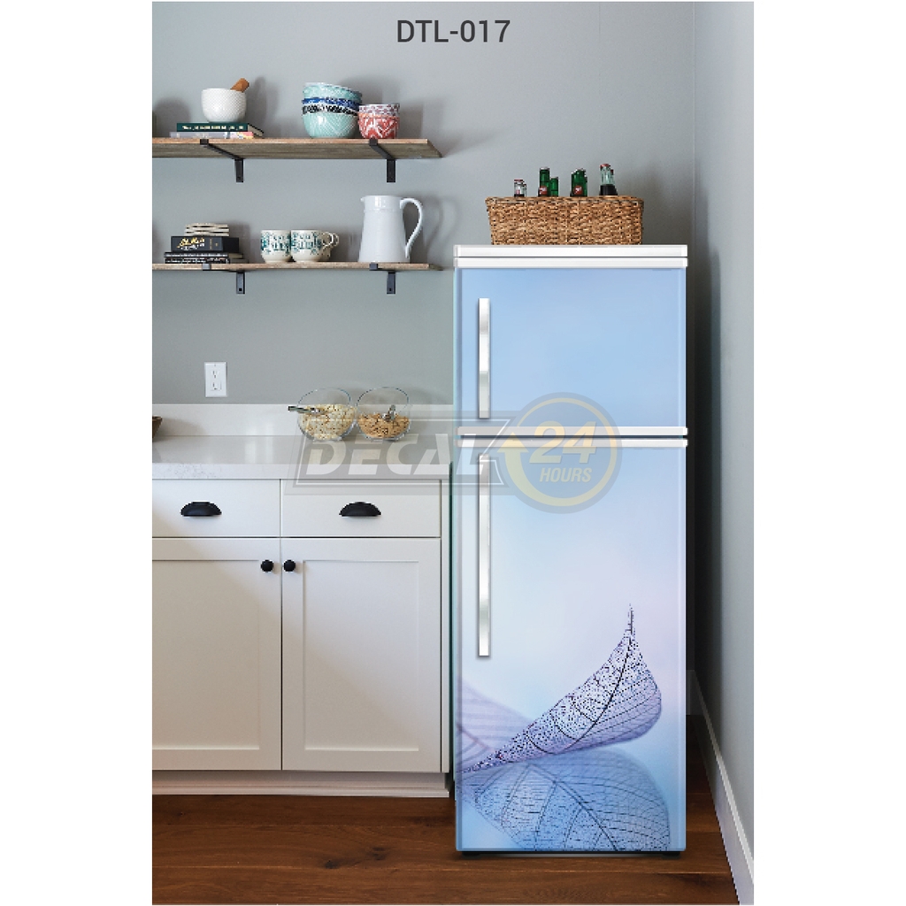 Decal Dán Tủ Lạnh Họa Tiết Lá Cây Xanh Biển Cao Cấp
