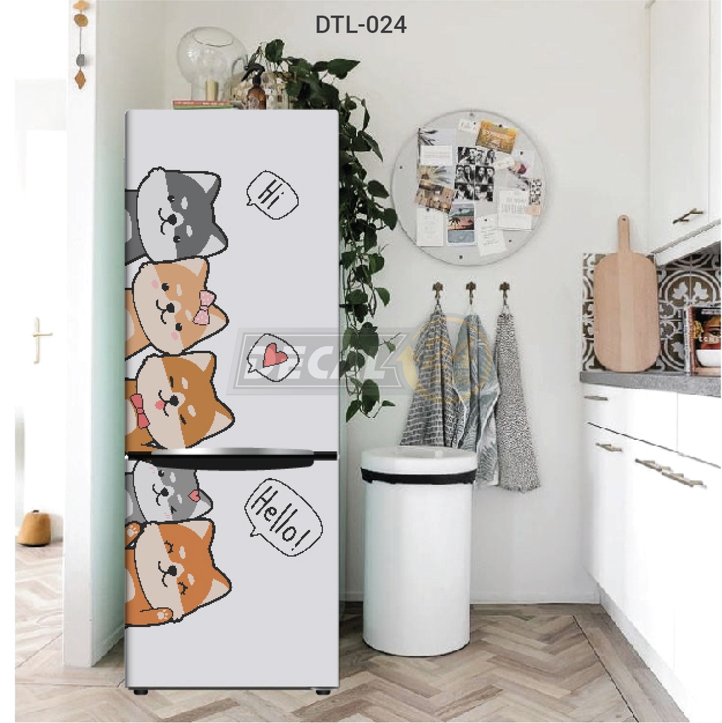 Decal Dán Tủ Lạnh Gia Đình Cún Dễ Thương Cao Cấp Decal24h
