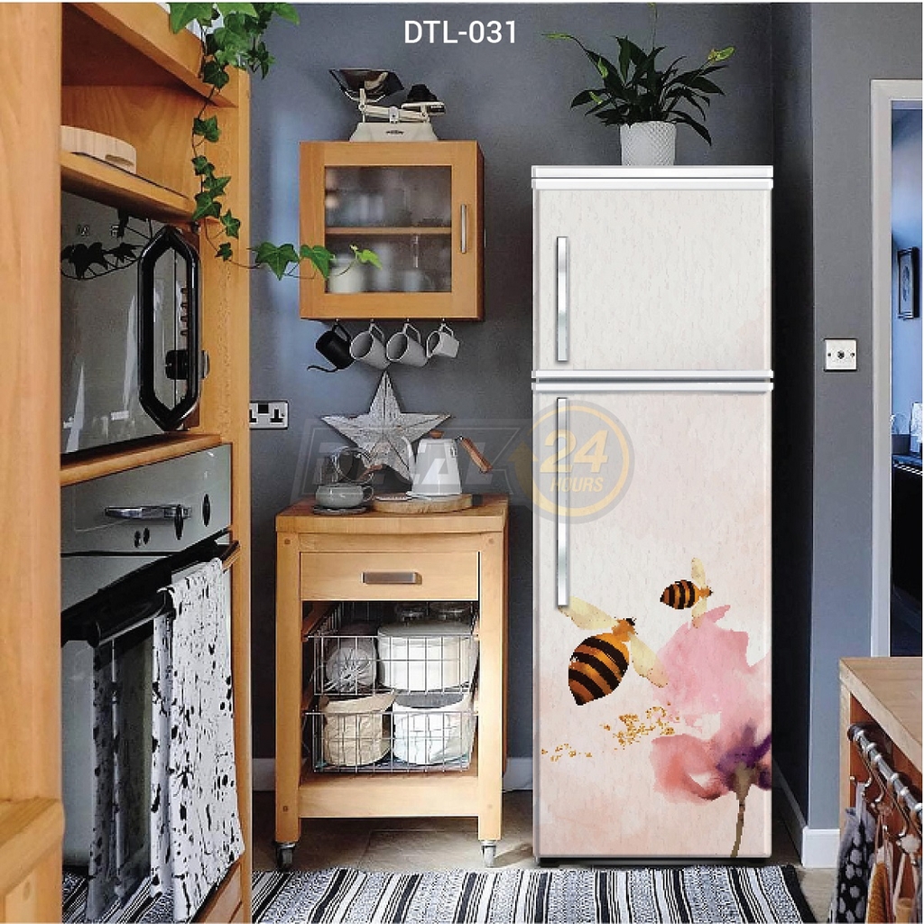Decal Dán Tủ Lạnh Hình Ong và Hoa Cao Cấp