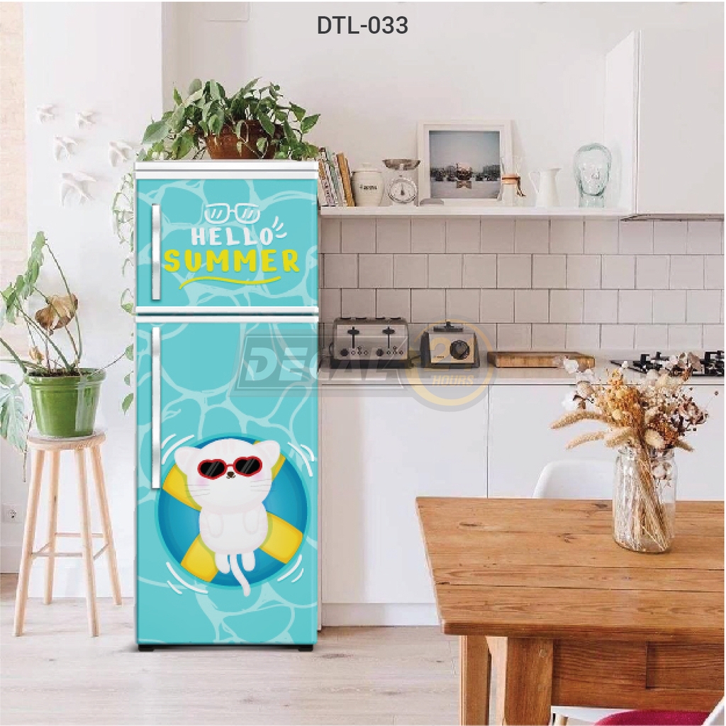 Decal Dán Tủ Lạnh Mèo Đi Bơi Mùa Hè Dễ Thương
