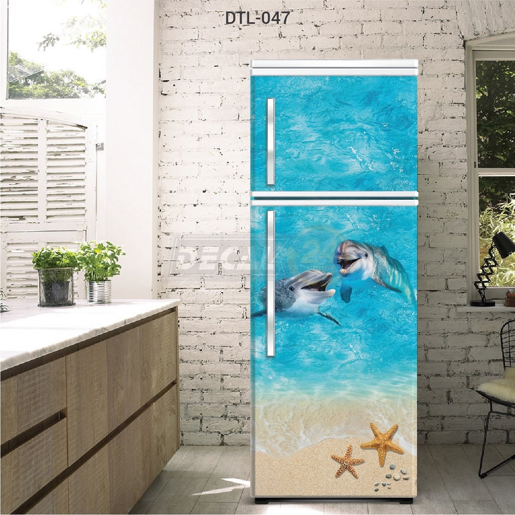 Decal Dán Tủ Lạnh Họa Tiết Cá Heo Sinh Động Chân Thật Decal24h