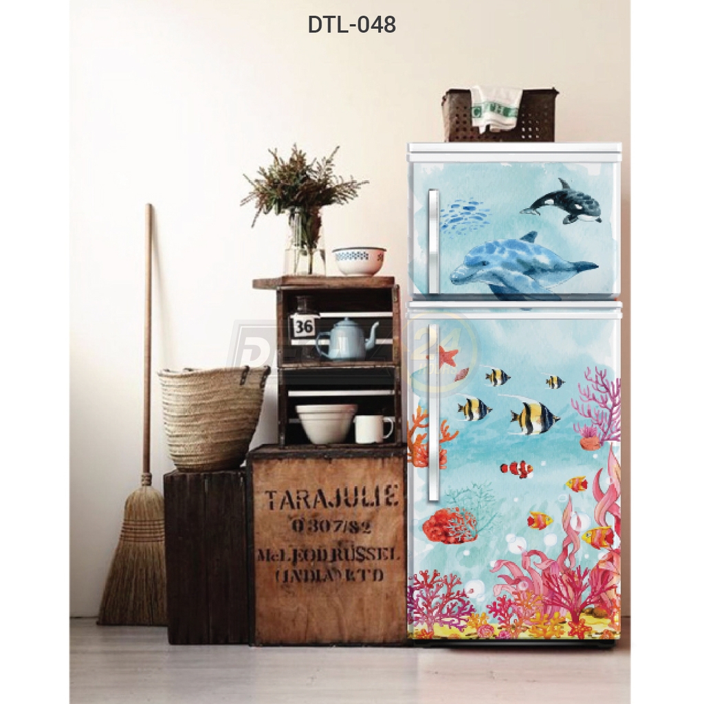 Decal Dán Tủ Lạnh Hình Đại Dương Và Những Sinh Vật Biển Decal24h