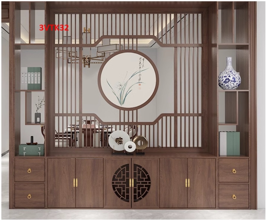 Kệ tivi kiêm vách ngăn phòng khách và nhà bếp