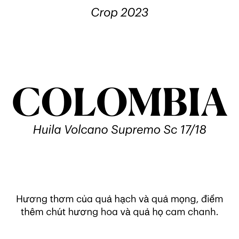 Colombia Huila Volcano Supremo Sc 17/18 Washed - Khánh An Coffee Company