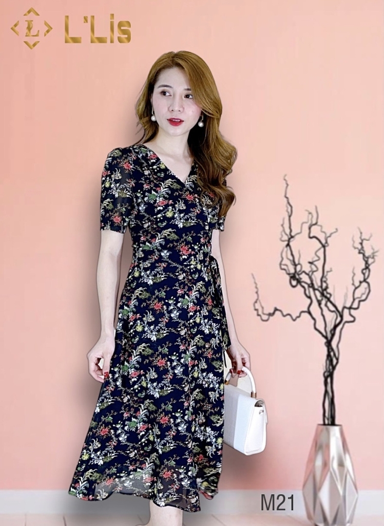 Đầm voan dáng xoè hoạ tiết hoa KK165-07 | Thời trang công sở K&K Fashion