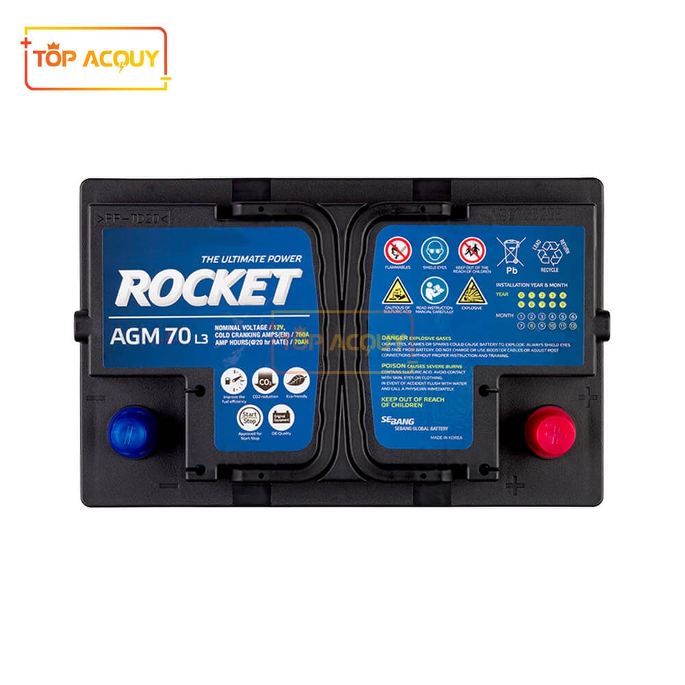 ẮC QUY ROCKET 12V - 70AH AGM L3 DIN(L) (ECO/START-STOP)