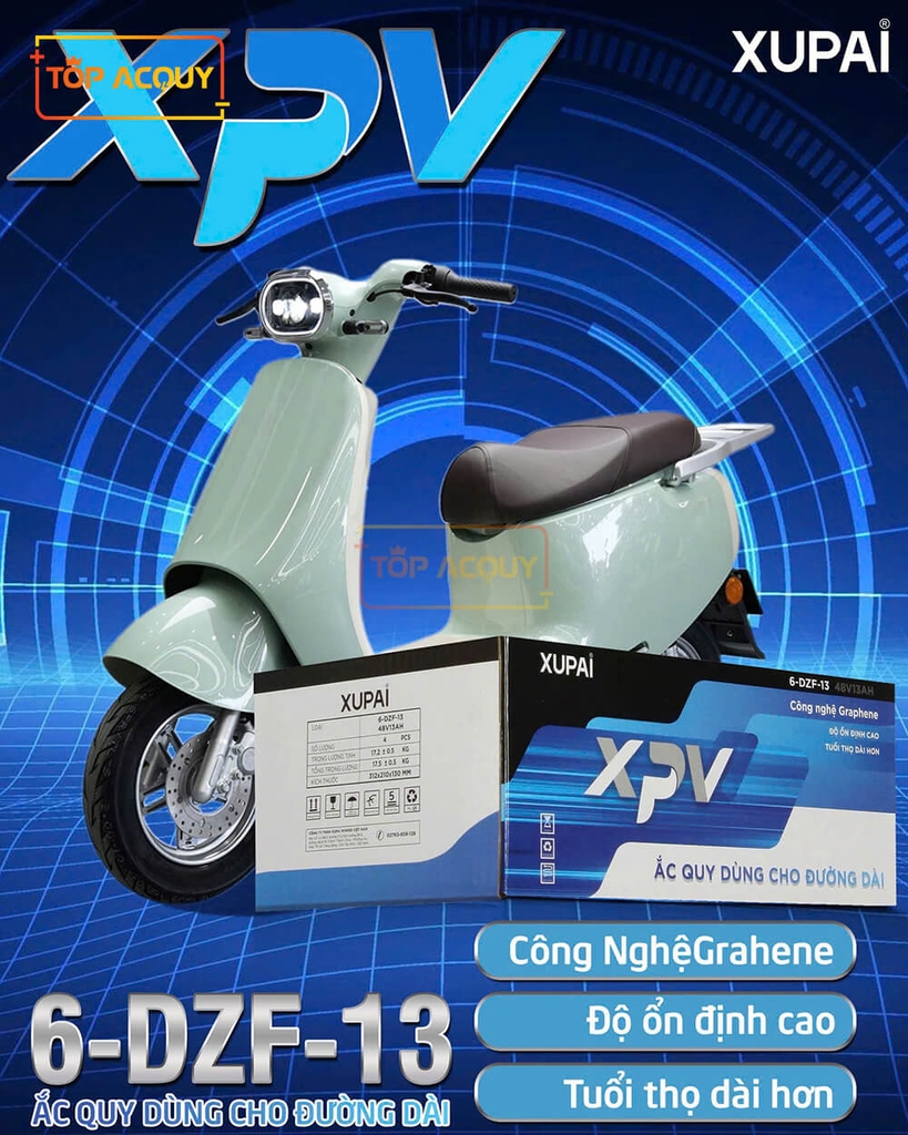 BÌNH ẮC QUY XE ĐẠP ĐIỆN XUPAI XPV (6-DZF-13) 12V - 13AH