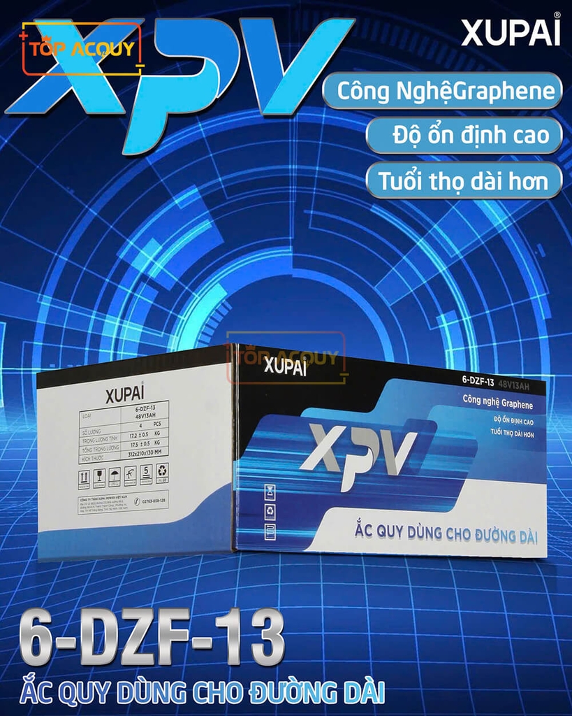 BÌNH ẮC QUY XE ĐẠP ĐIỆN XUPAI XPV (6-DZF-13) 12V - 13AH