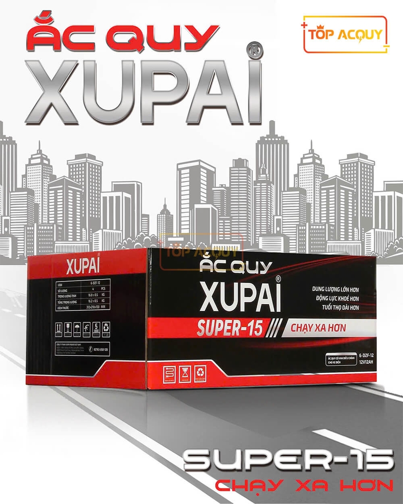 BÌNH ẮC QUY XE ĐẠP ĐIỆN XUPAI SUPER-15 (6-DZF-12) 12V - 12AH