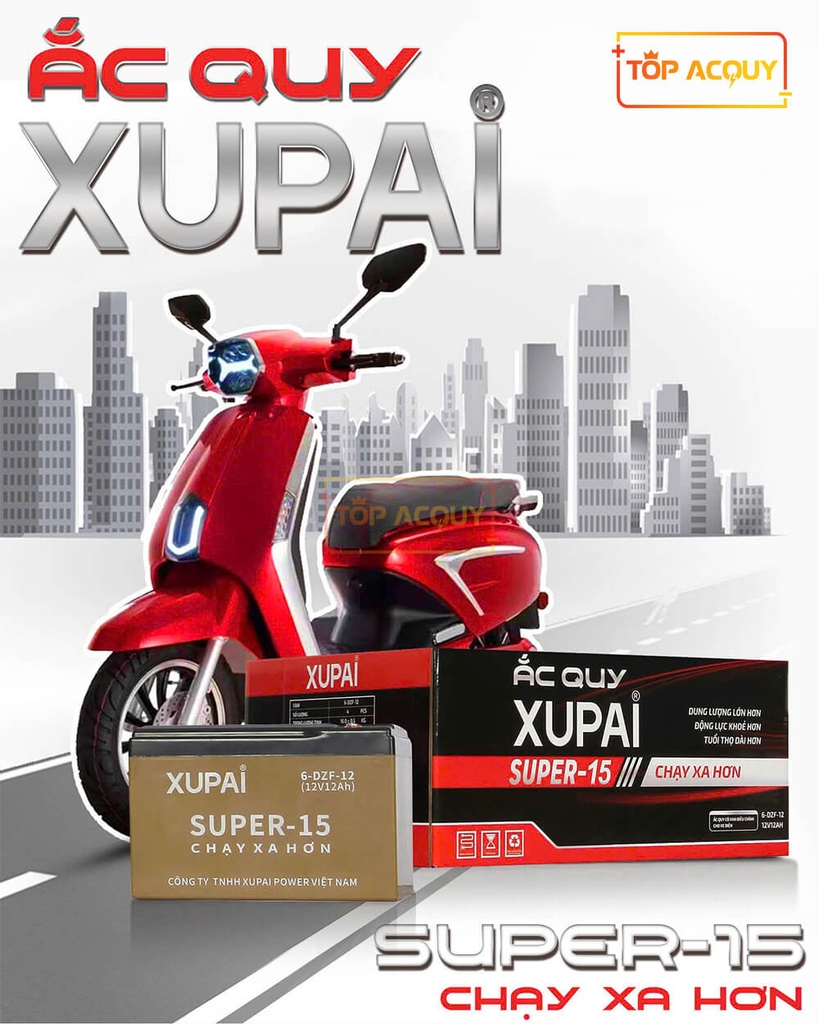 BÌNH ẮC QUY XE ĐẠP ĐIỆN XUPAI SUPER-15 (6-DZF-12) 12V - 12AH