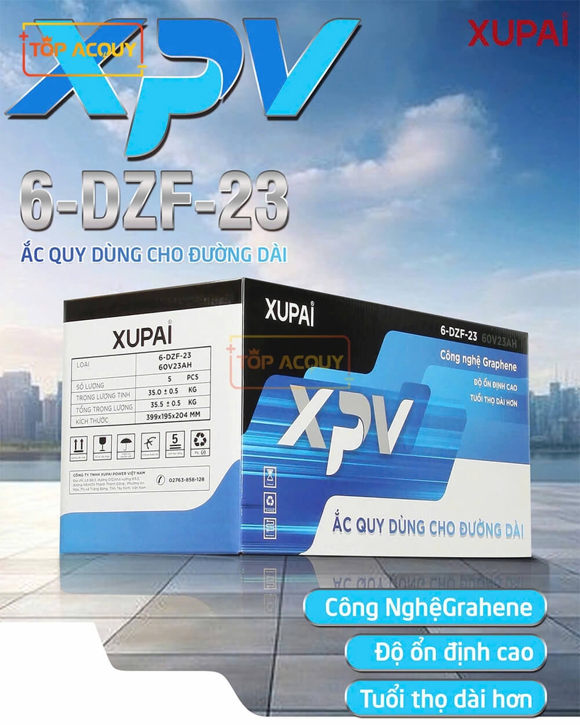 BÌNH ẮC QUY XE MÁY ĐIỆN XUPAI XPV (6-DZF-23) 12V - 23AH