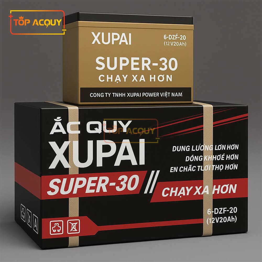 BÌNH ẮC QUY XE MÁY ĐIỆN XUPAI SUPER-30 (6-DZF-20) 12V - 20AH