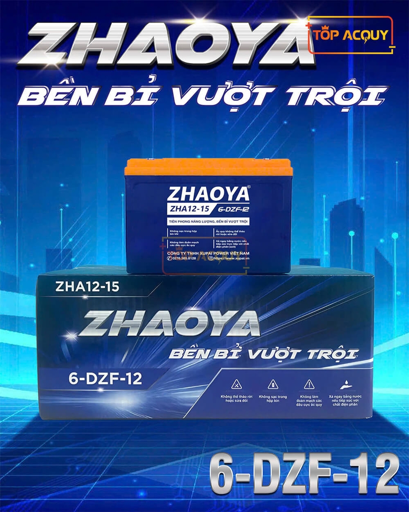 BÌNH ẮC QUY XE ĐẠP ĐIỆN ZHAOYA ZHA12-15 (6-DZF-12) 12V - 12AH