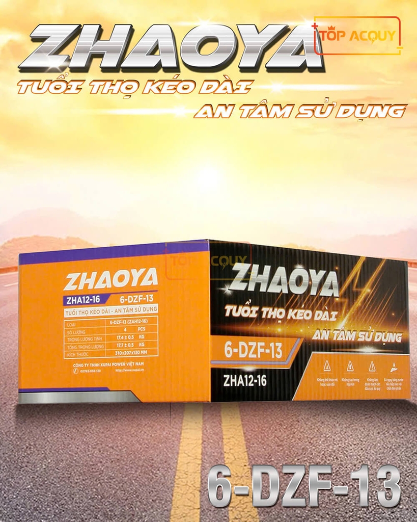 BÌNH ẮC QUY XE ĐẠP ĐIỆN ZHAOYA ZHA12-16 (6-DZF-13) 12V - 13AH