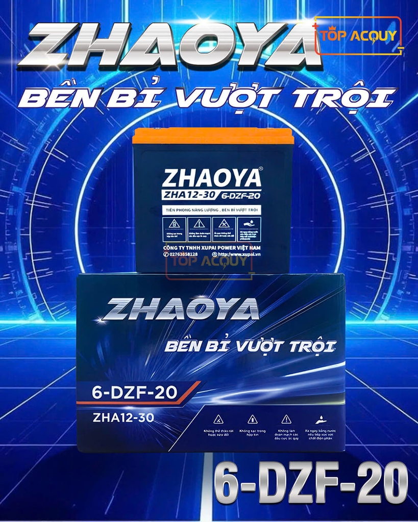 BÌNH ẮC QUY XE MÁY ĐIỆN ZHAOYA ZHA12-30 (6-DZF-20) 12V - 20AH