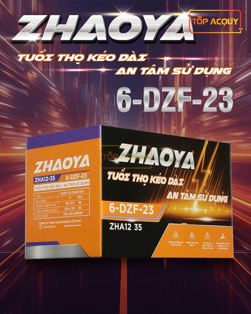 BÌNH ẮC QUY XE MÁY ĐIỆN ZHAOYA ZHA12-35 (6-DZF-23) 12V - 23AH