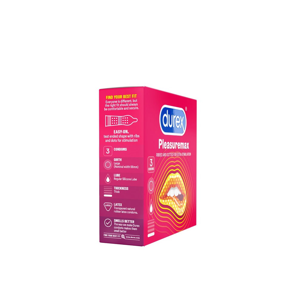 Bao cao su Durex Pleasuremax gân và điểm nổi hộp 3 chiếc