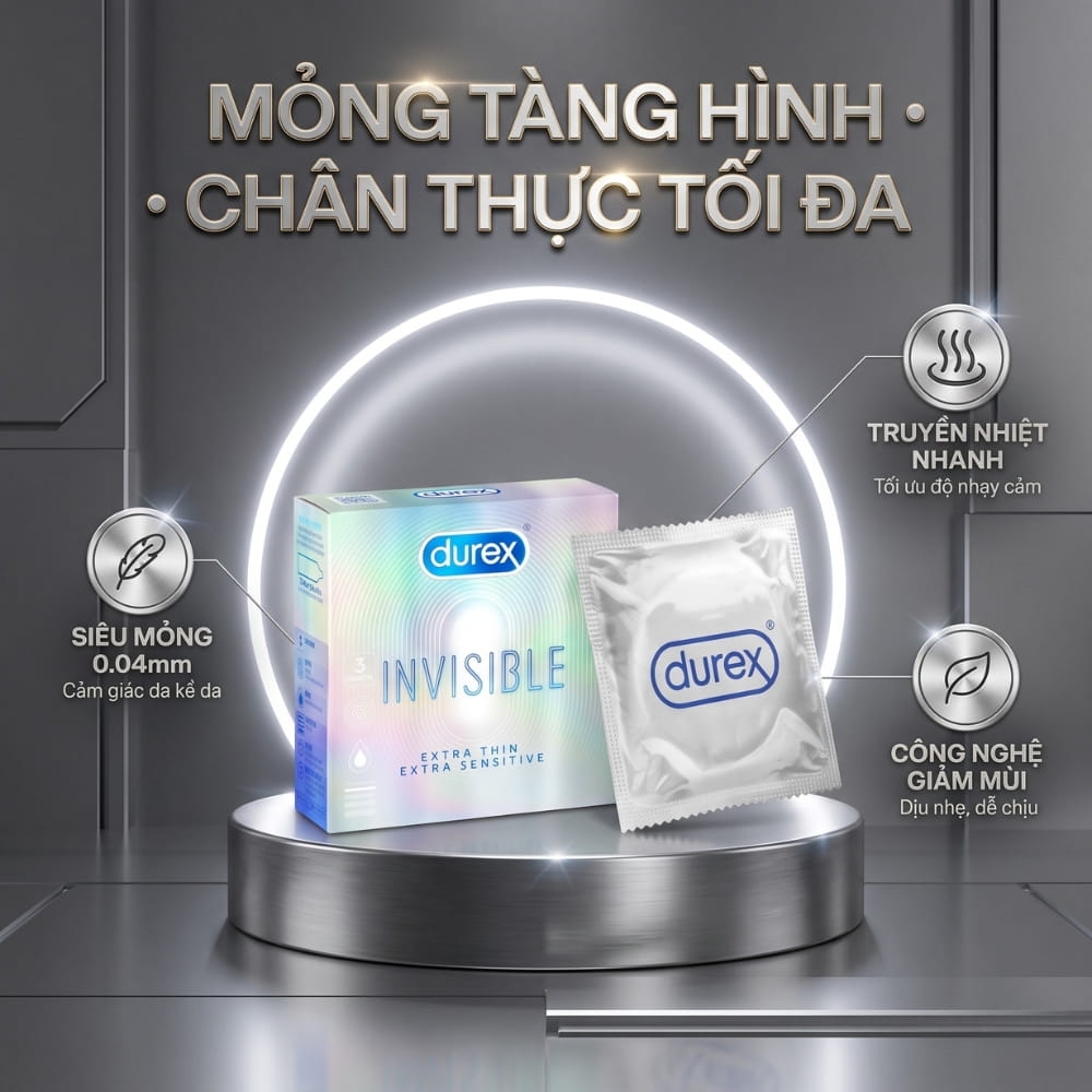 Bao cao su Durex Invisible siêu mỏng hộp 3 chiếc